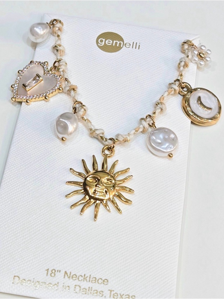 Nwt Gemelli Celestial Multi Charm Necklace On Knotted Cord